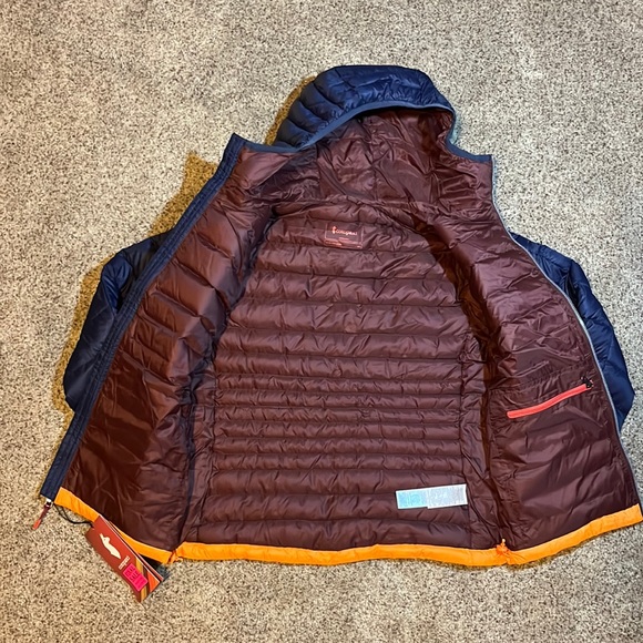 Sold! Cotopaxi Fuego Down Hooded Jacket “Martime and chestnut” womens small NWT - Picture 7 of 13